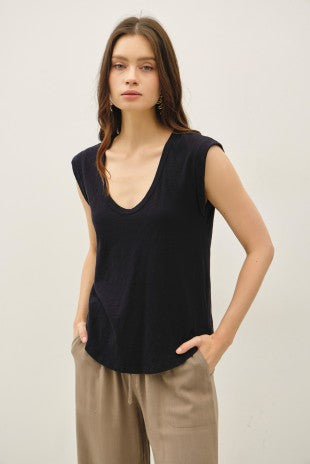 Black Cap Sleeve Garment Dyed Top