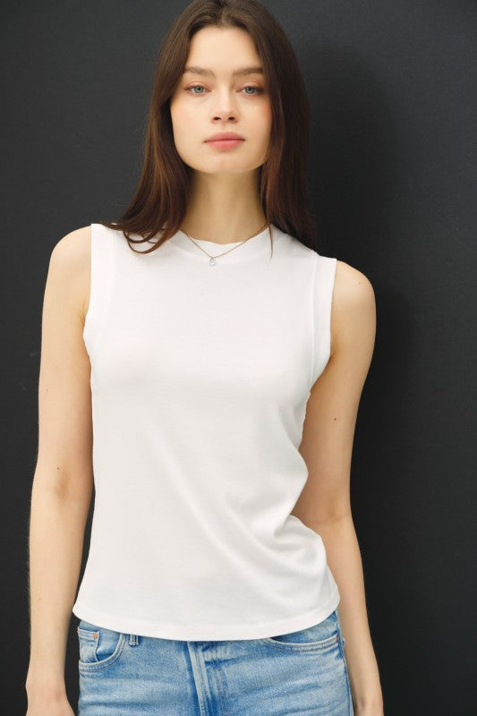 White Cotton Blend Tank Top