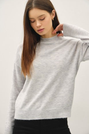 Gray Highneck Cropped Sweater Top