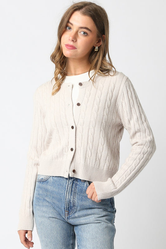 Ivory Cable Knit Cropped Sweater Top