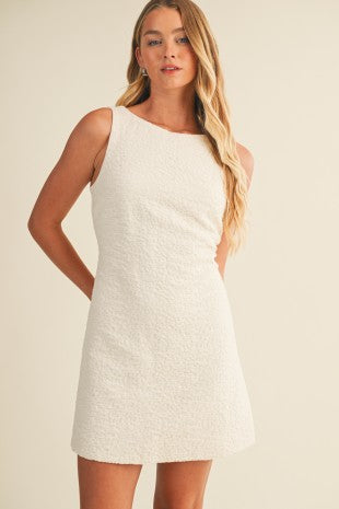 White V-neck Tie Mini Dress