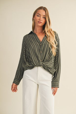 Olive Twist Front Blouse