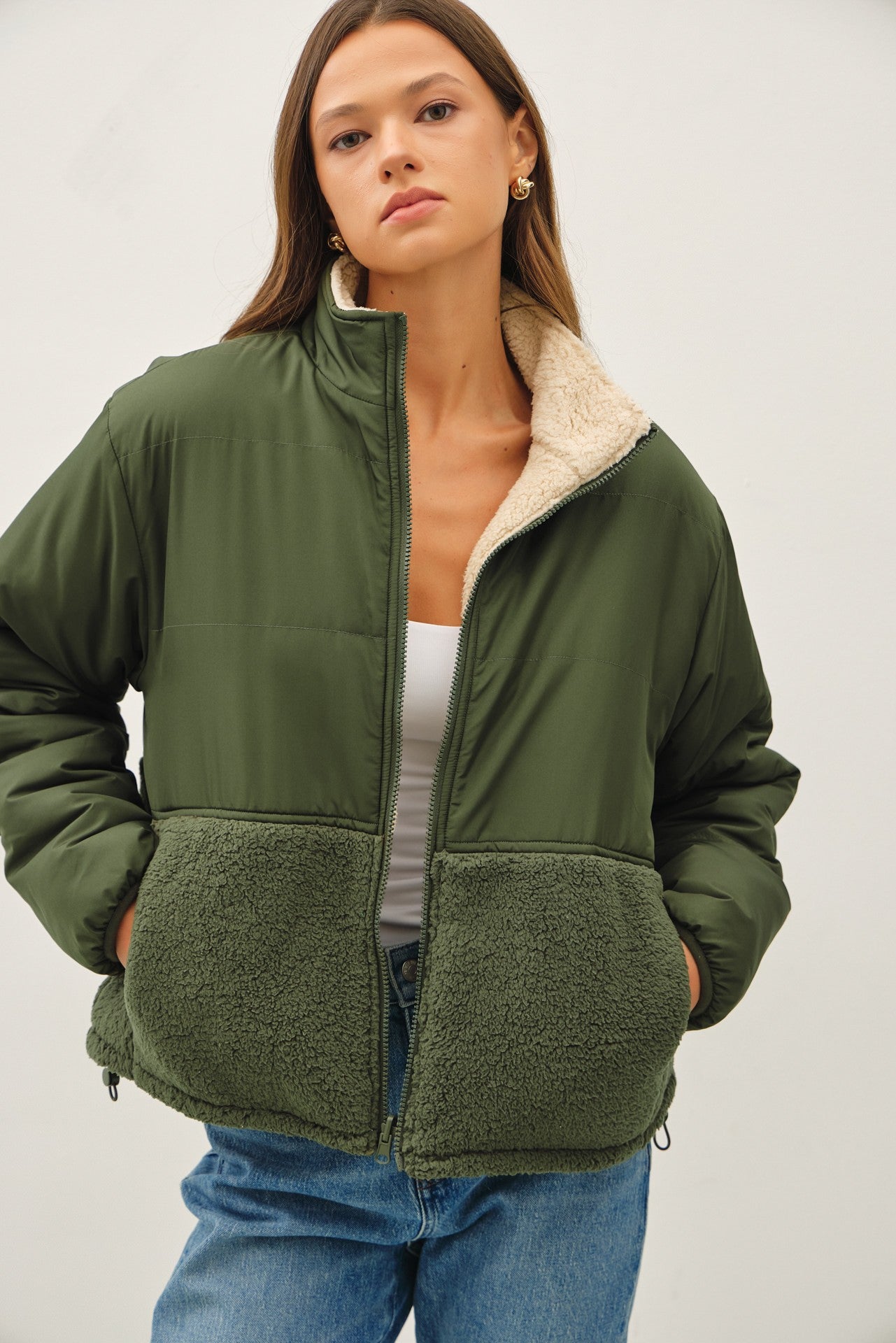 Moss Sherpa Block Puffer