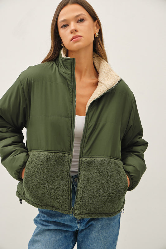 Moss Sherpa Block Puffer