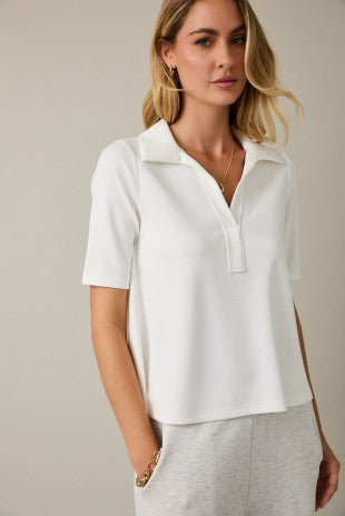 White Half Sleeve Polo Tunic Top