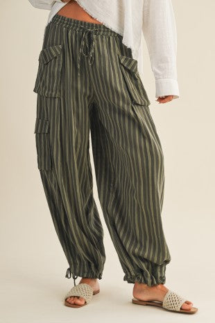 Olive Striped Cargo Pants