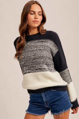 Navy Color Block Sweater Knit Top