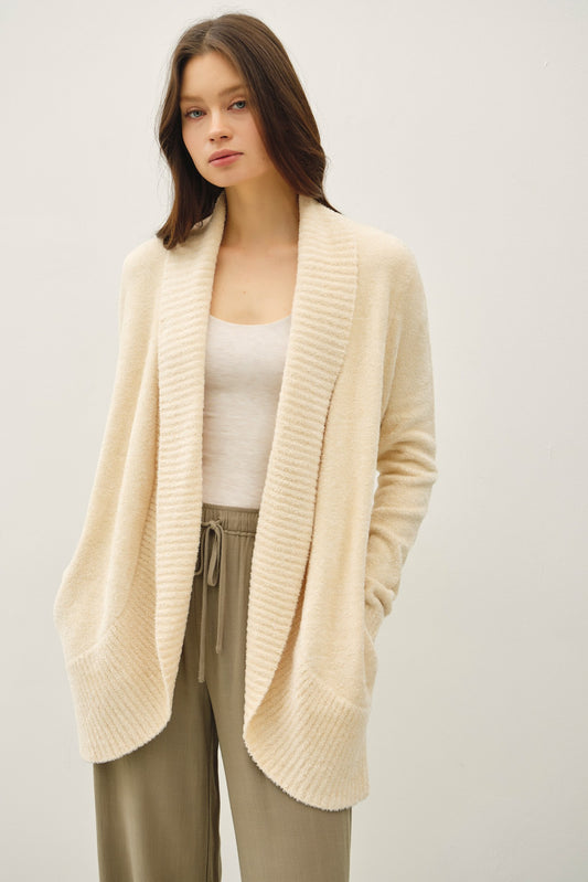 Beige Cowl Sweater Cardigan
