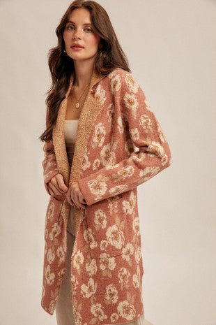 Rose Floral Collared Sweater Coat
