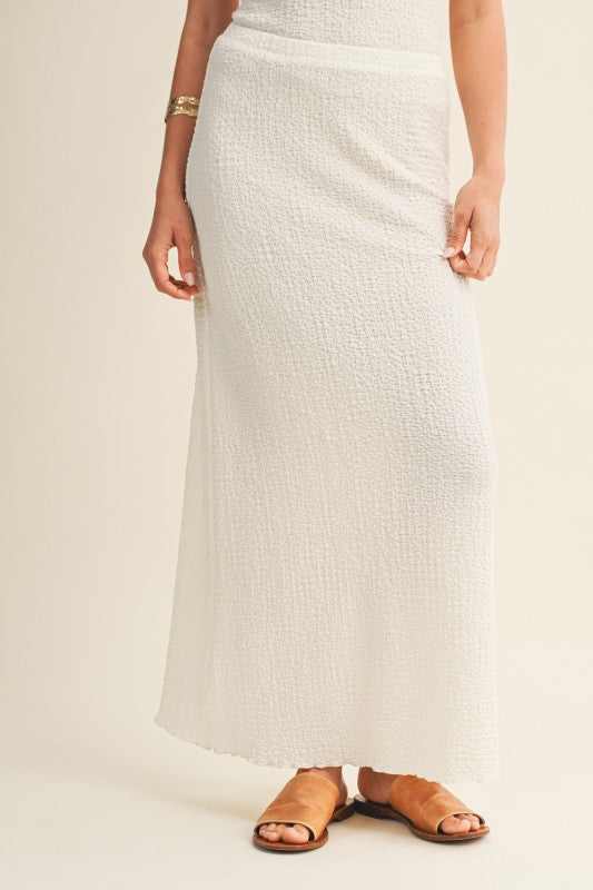 White Bubble-textured Jersey Skirt