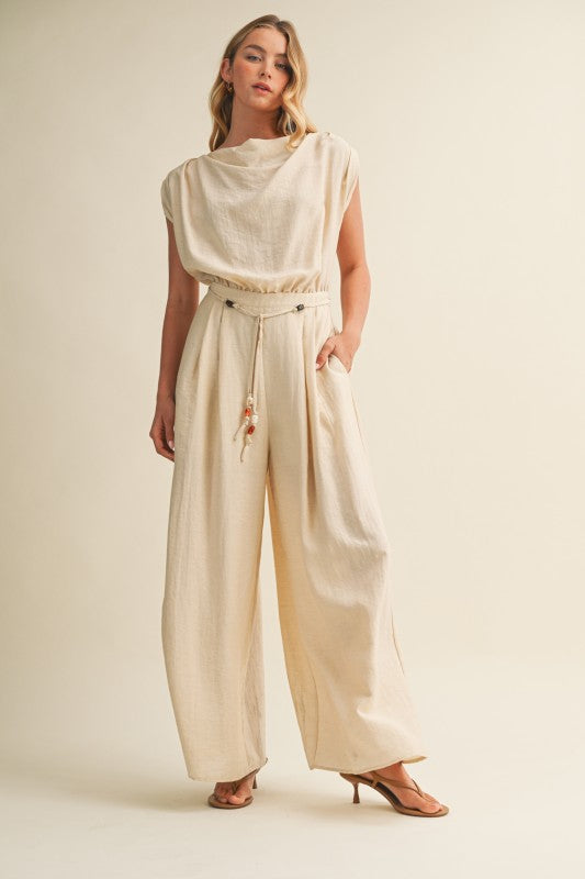 Natural Relaxed Sleeveless Jumpsuit
