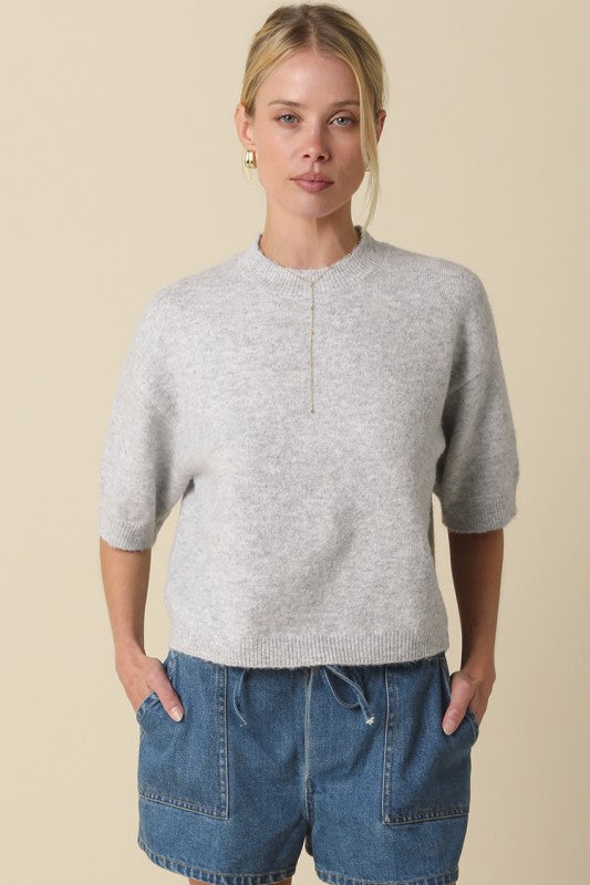 Heather Gray Half-sleeve Sweater Top