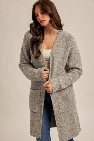 Gray Boucle Sweater Cardigan