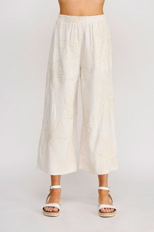 Ivory Floral Embroidered Cropped Pant