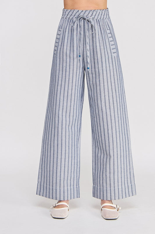 Navy Striped Wide Leg Pants