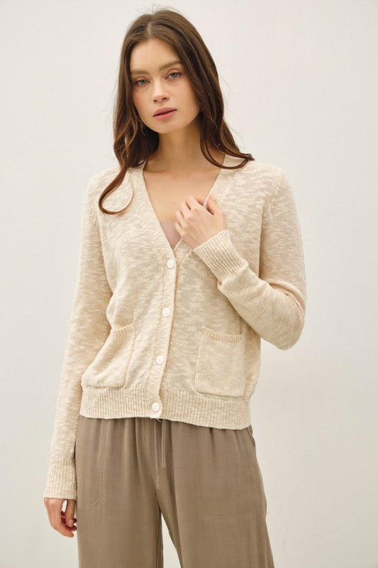 Natural Cotton Slub Button Up Cardigan