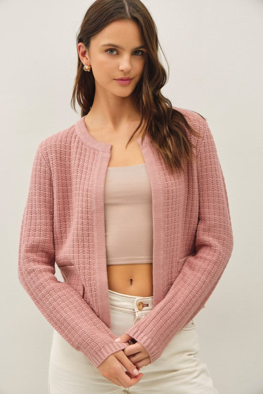 Rose Chunky Knit Open Front Cardigan