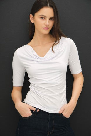 White  Cowl Neck Short Sleeve Top