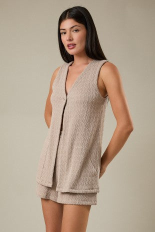 Taupe Crinkle V-neck Tunic Top