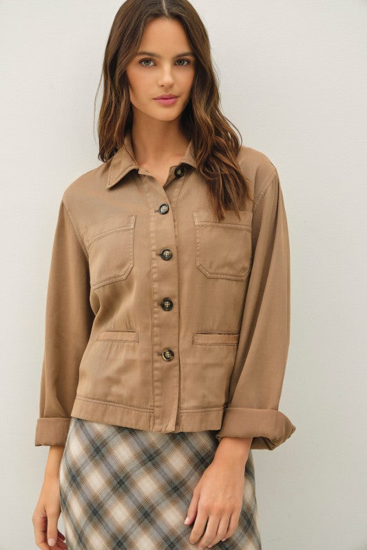 Tan Brown Soft Blended Utility Chore Jacket