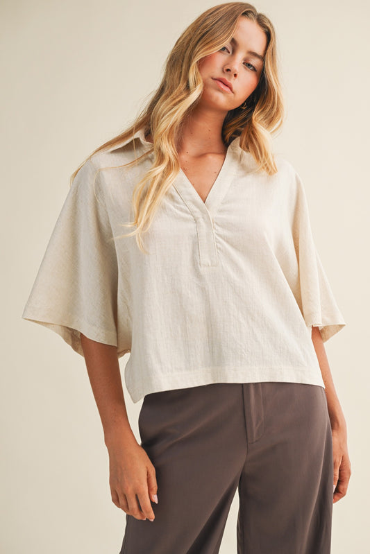Linen Textured Collared Blouse