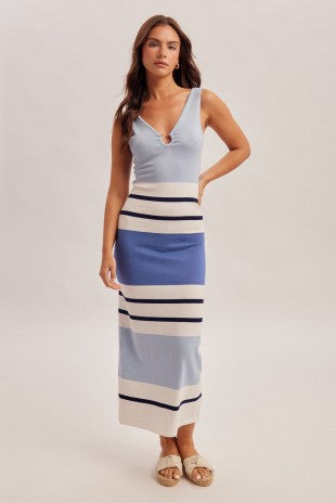 Blue Multi Stripe Sweater Maxi Dress