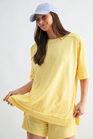 Yellow French Terry Dolman Sleeve Top
