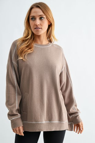 Mocha Stitchline Boxy Sweatshirt
