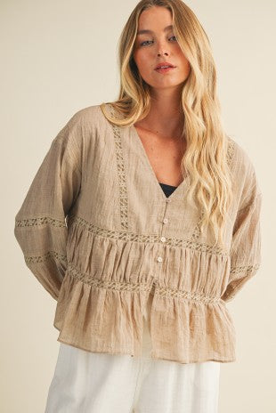 Tan Lace Peplum Blouse