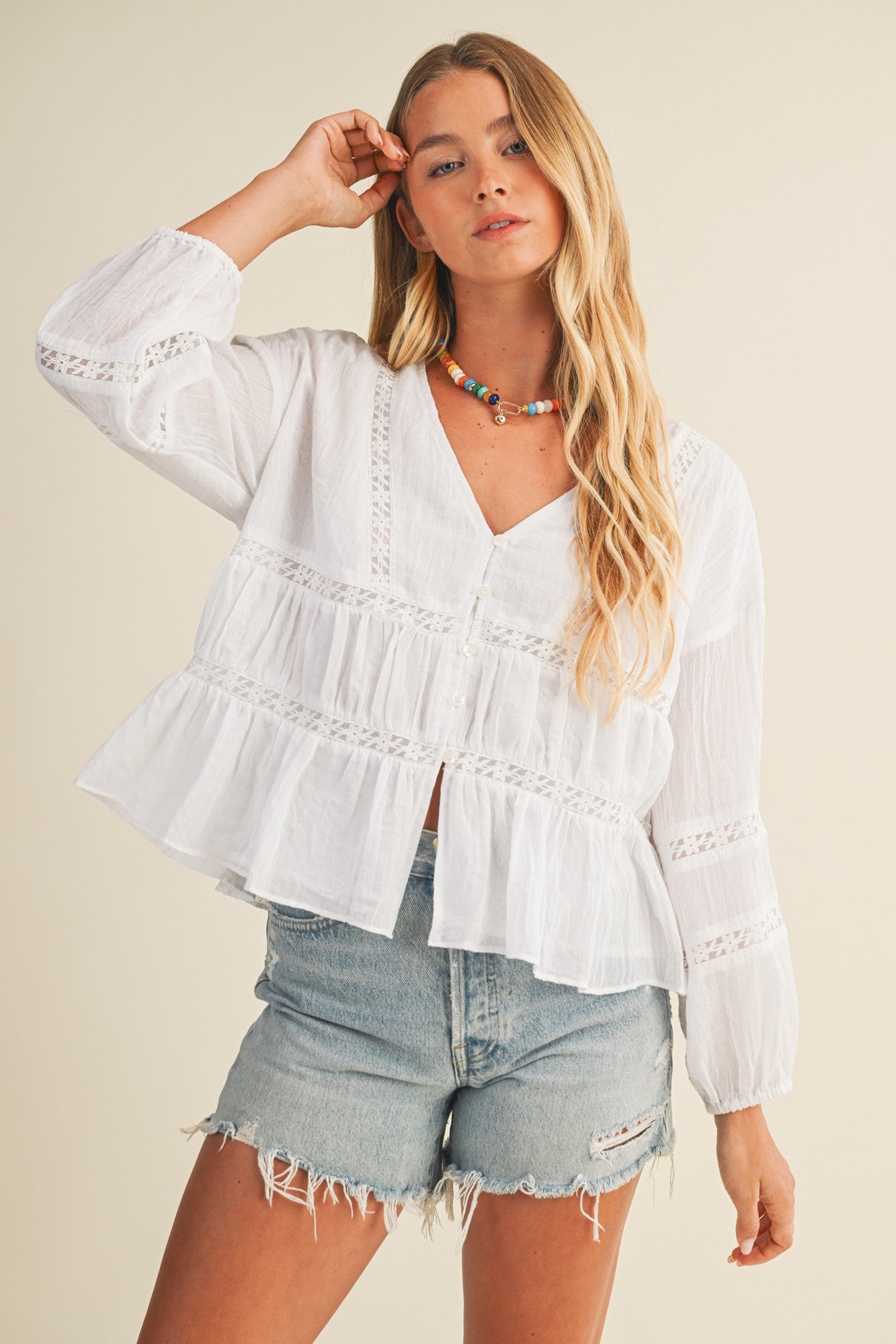 White Lace Peplum Blouse