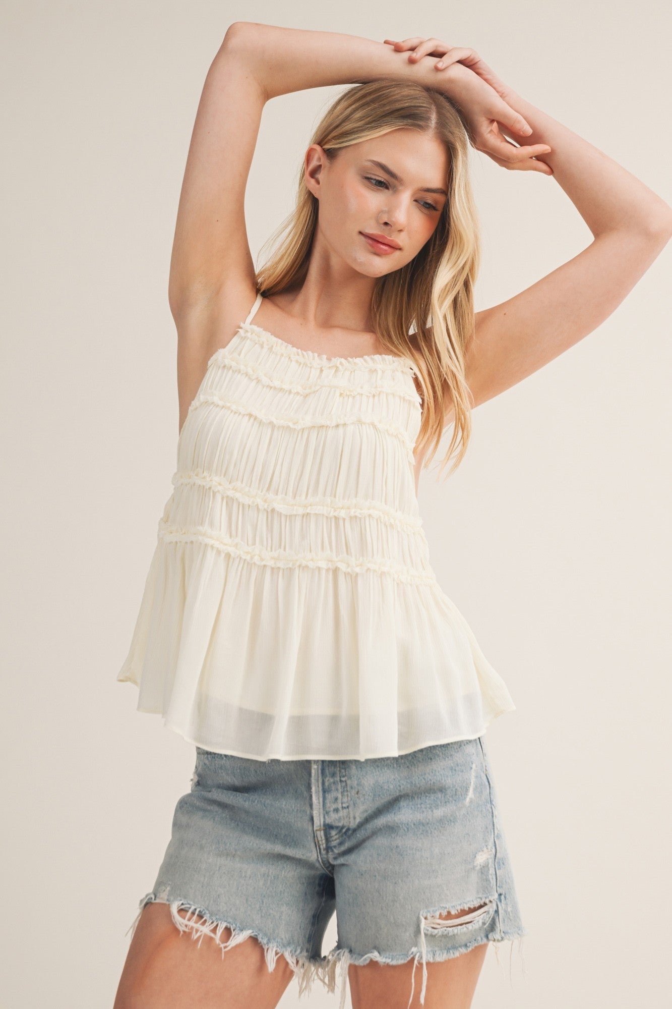 Ivory Tiered Ruffle Cami