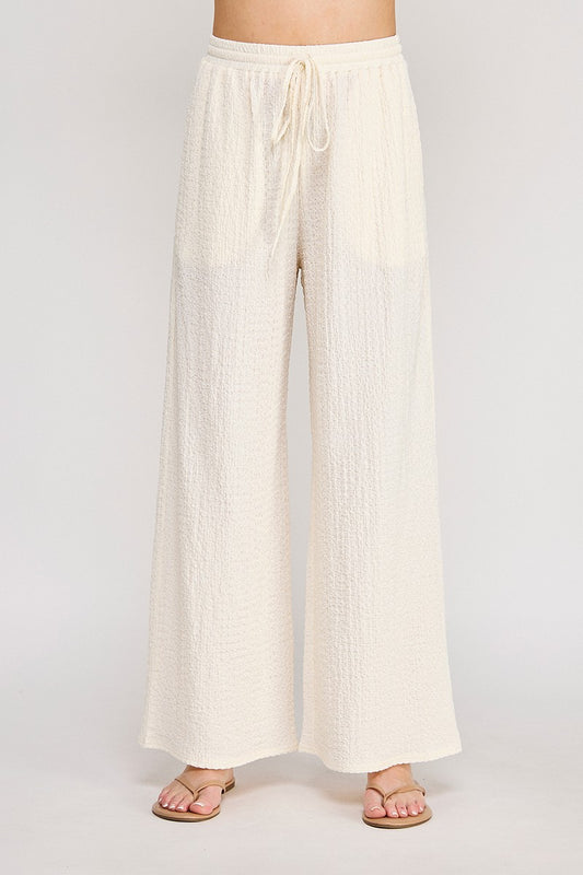 Natural Textured Knit Wide Leg Pants