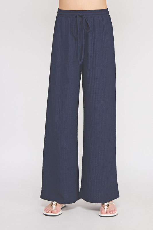Navy Textured Knit Wide Leg Pants