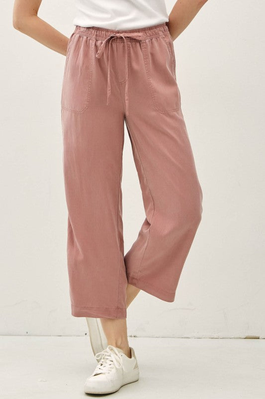 Mauve Tencel Drawstring Wide Leg Pants
