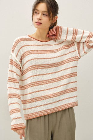 Terracotta Textured Stripe Sweater