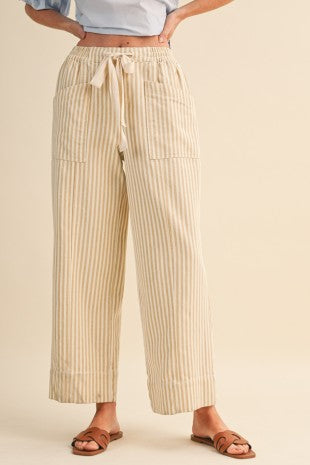 Natural Striped Wide Leg Pants