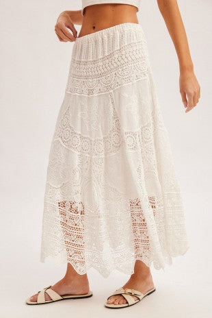 White Crochet Maxi Skirt With Lining