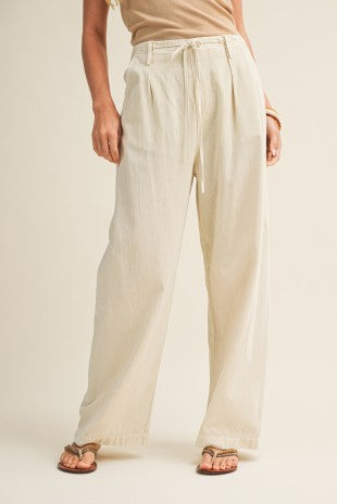 Ivory Drawstring Waist Wide Pant