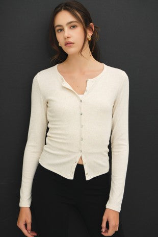 Oatmeal Button Up Modal Ribbed Jersey Top