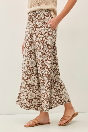 Brown Bloom Wide Leg Cropped Pants