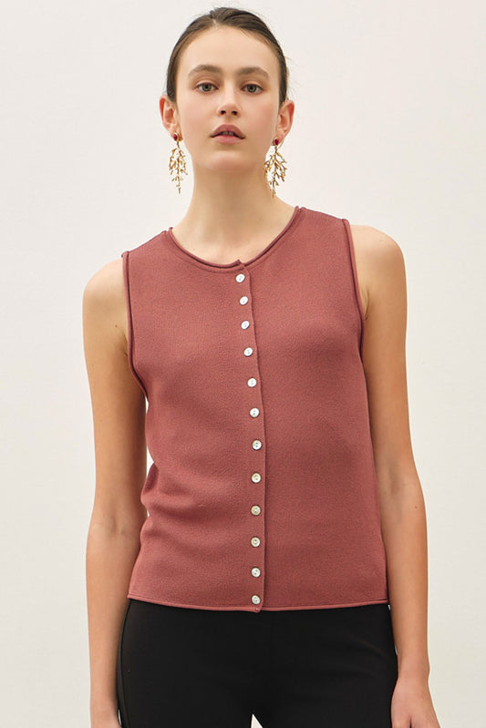 Terracotta Rolled Hem Sweater Vest Top