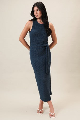 Midnight Sleeveless Side Tie Midi Dress