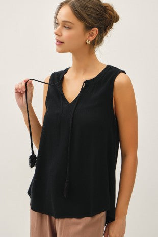 Black Linen Blend Swing Tank