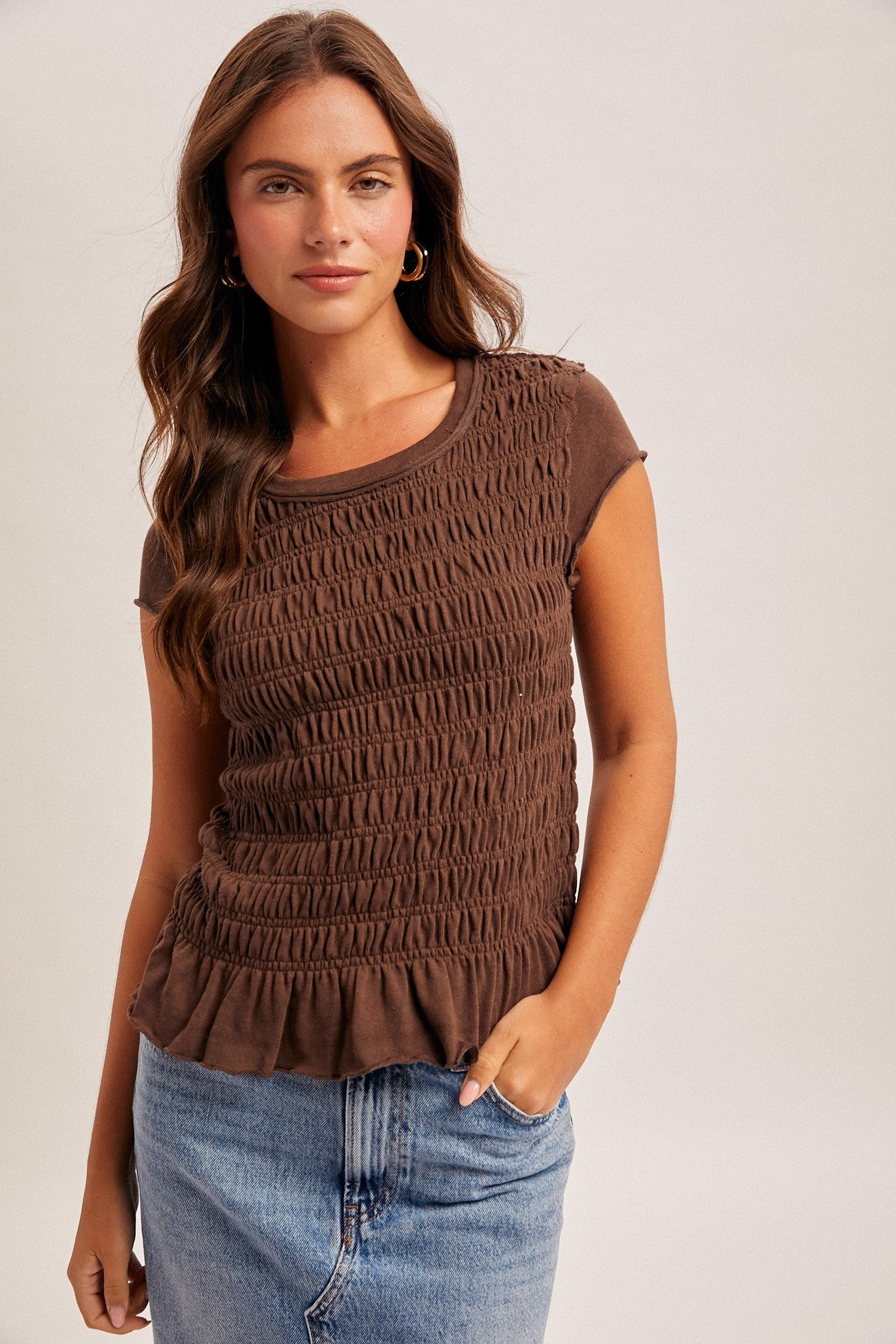 Espresso Ruched Crew Neck Top