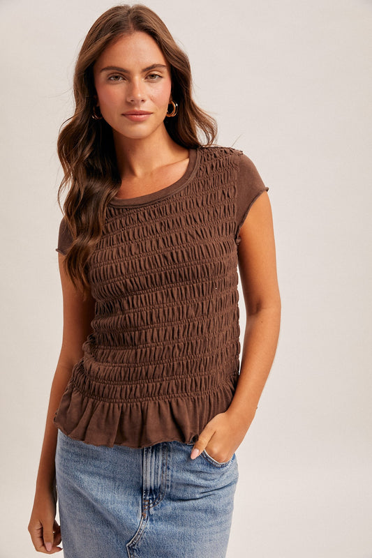 Espresso Ruched Crew Neck Top