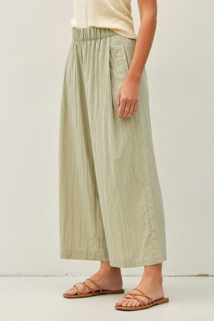 Sage Crinkled Wide Leg Pull On Pants