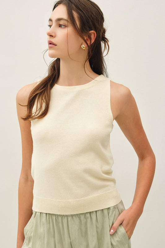White Wool Blend Boatneck Sweater Tank