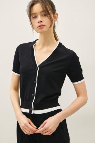 Black Double Layer Look V-neck Cardigan