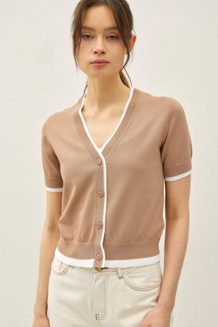 Natural Double Layer Look V-neck Cardigan