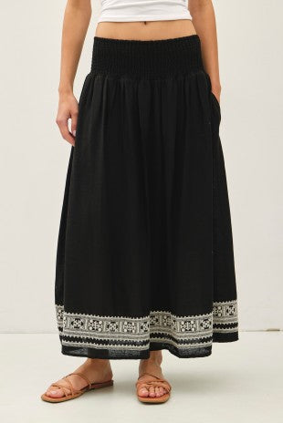 Black Embroidered Maxi Skirt